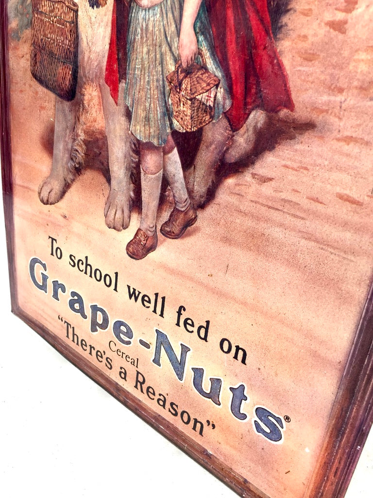 Antique Advertising - Large Tin Showcard Sign for Grape-Nuts Cereal 20th Century