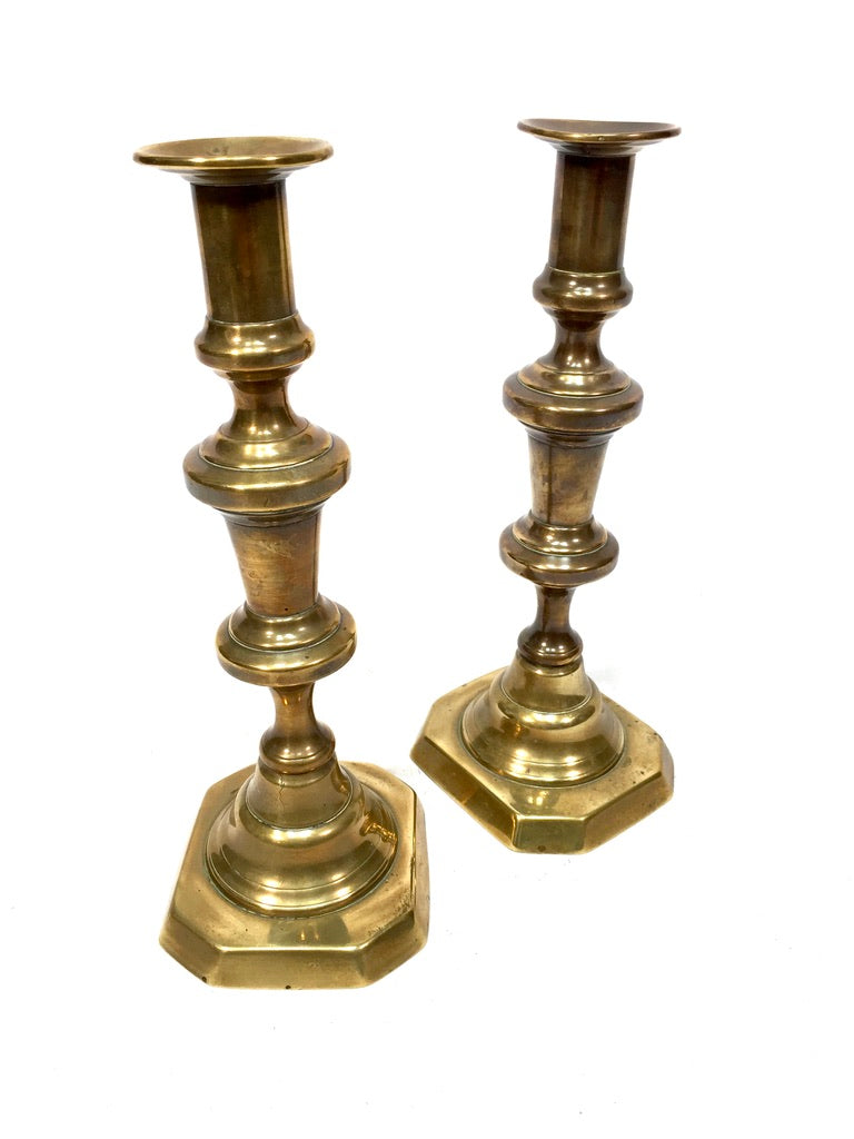 Antique Matching Pair of 20th Century Brass Candle Stick Holders c.1930