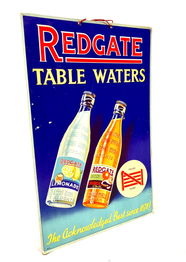 Antique Advertising - Redgate Table Waters Shop Display Showcard Sign c.1940
