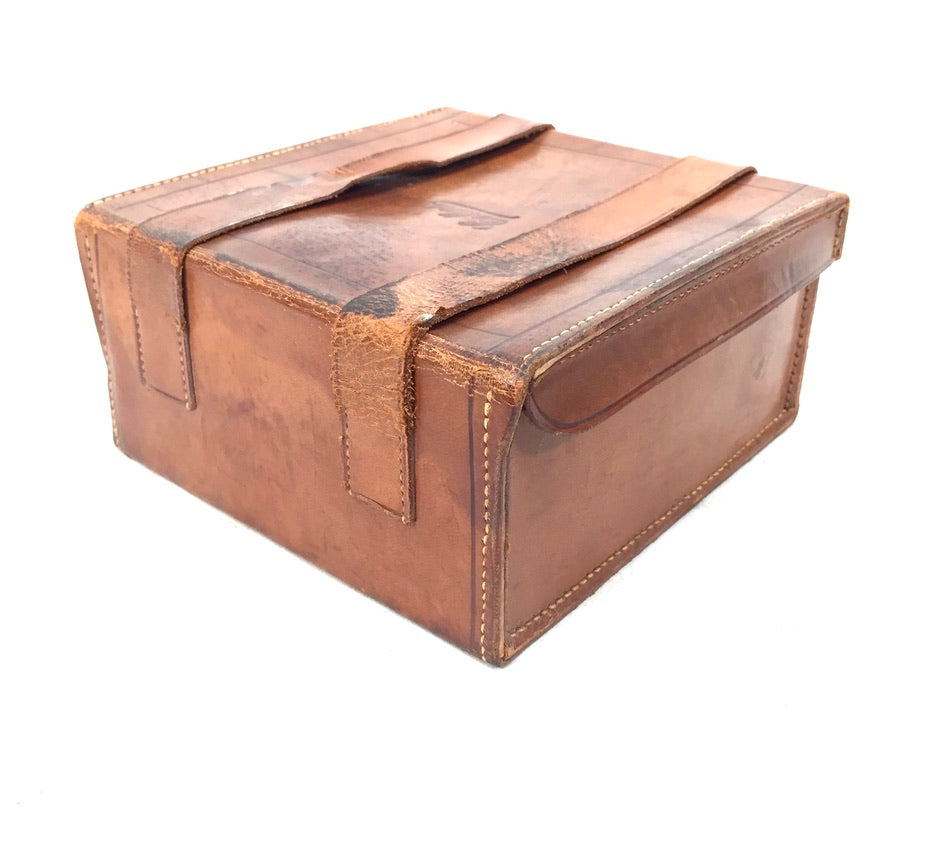 Antique Gentlemen's Leather Bound Collar Box and Stud Box with Contents c.1920