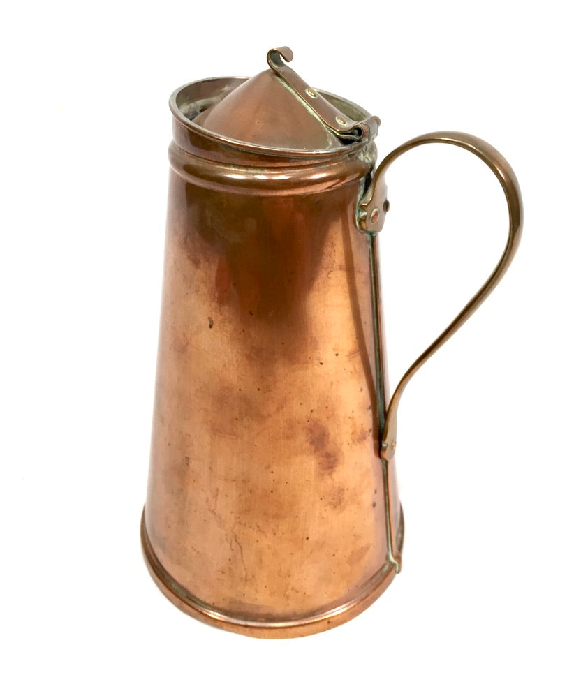 Antique Arts & Crafts W.A.S. Benson Copper Pitcher Jug With Enamel Liner c.1900