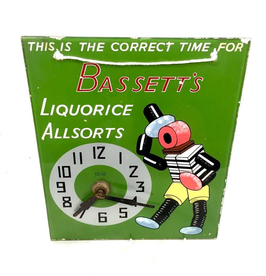 Antique Advertising Bassett's Liquorice Allsorts Smiths Electric Clock Sign