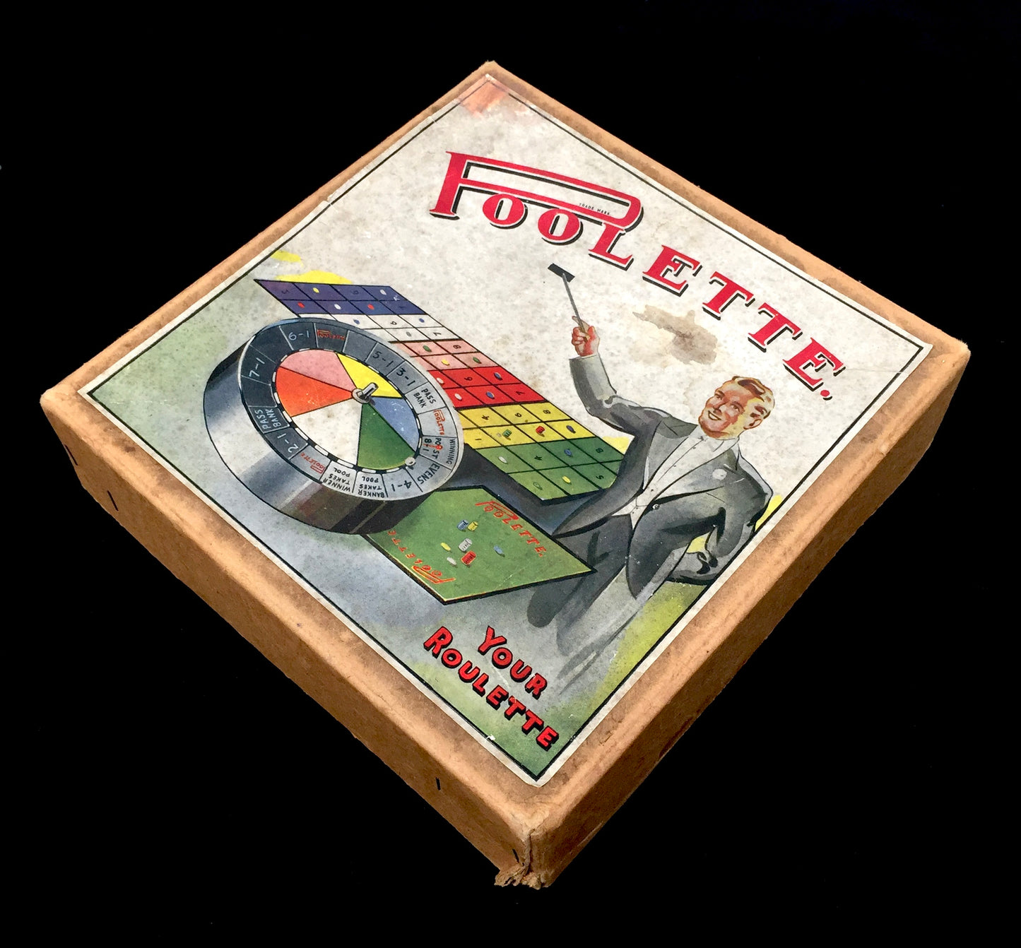Antique Boxed 1930s Roulette Style Board Game / 'Poolette' / Complete / Vintage