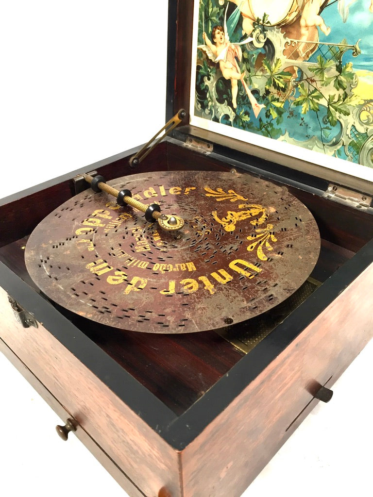 Antique Tabletop Wooden Walnut Cased Polyphon Music Box / Working Discs c.1901