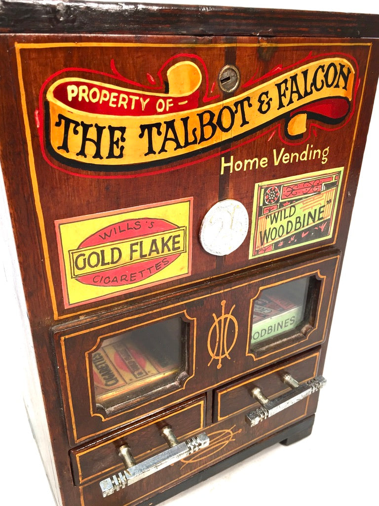 Antique Advertising - Wooden Coin Operated Cigarette Vending Machine / Working