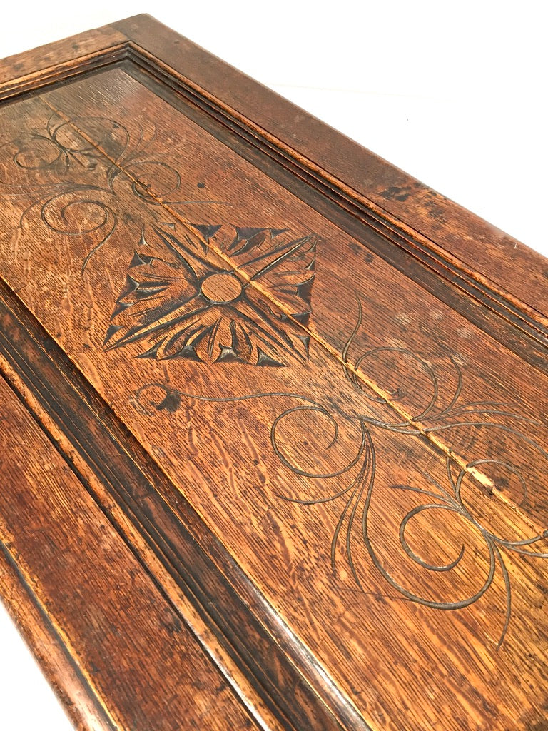 Antique Wooden Oak Hand Craved Panelled Storage Blanket Box / Coffer c.1900