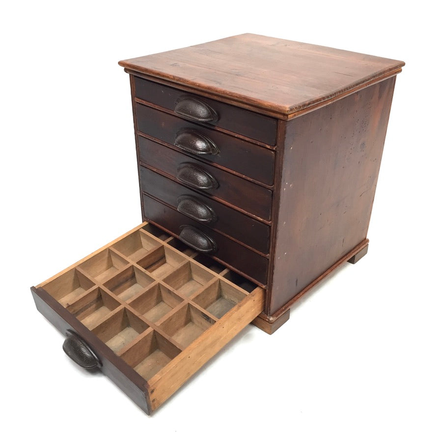 Antique Tabletop Wooden Chest of Collectors Drawers / Printers Storage Box c1900