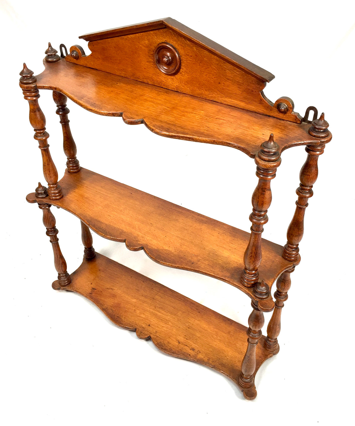 Antique Wooden Hand Carved Arts & Crafts Wall Hanging Display Shelf Rack c.1920