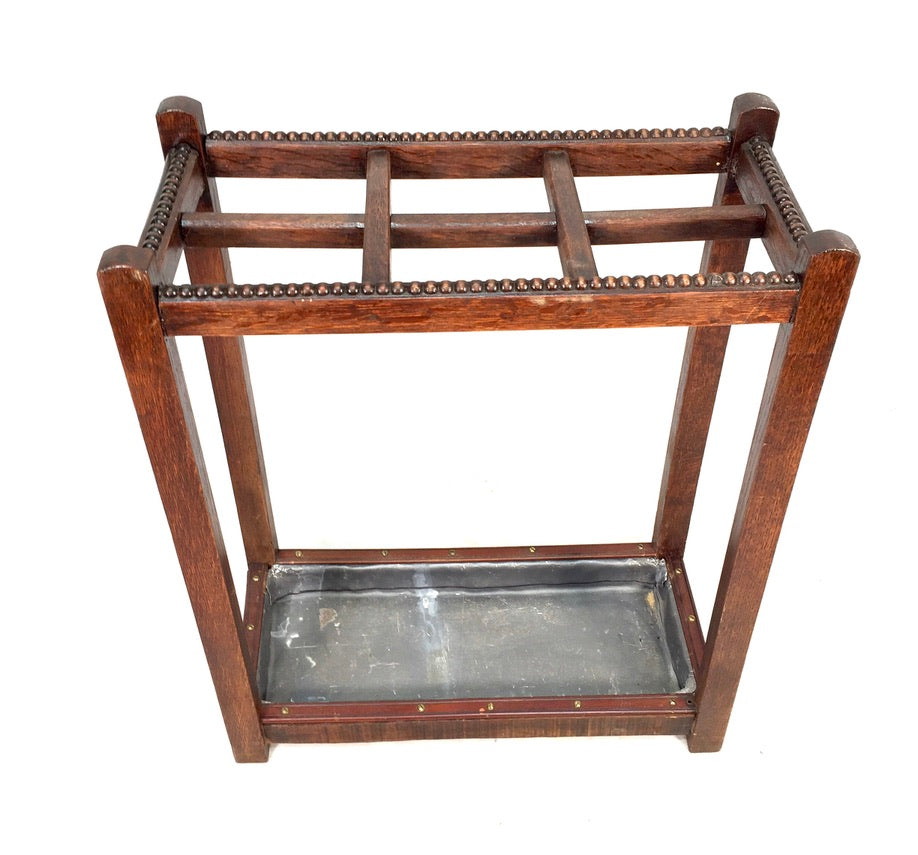Antique Entrance Hall Oak Wooden Stick and Umbrella Stand Holder Rack c.1930