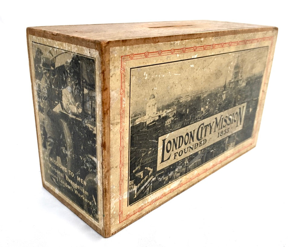 Antique London City Missionary Society Collection Money Box Missions to Men 1965