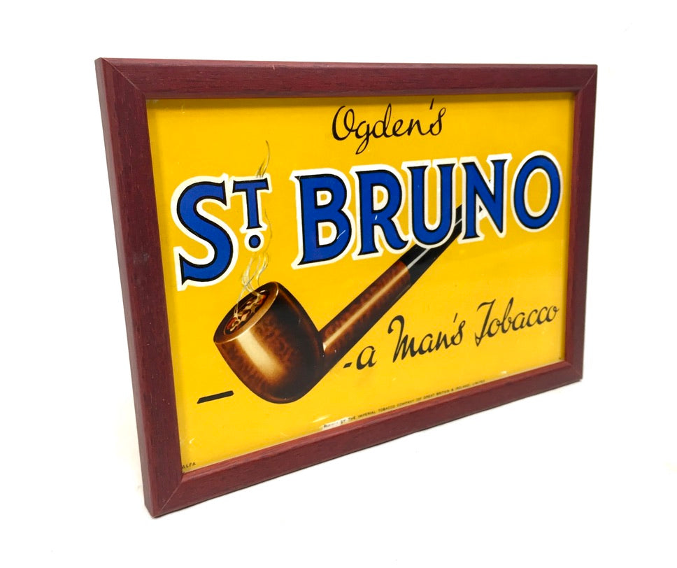 Antique Advertising - Original Ogdens St Bruno Reverse Painted Glass Sign Framed