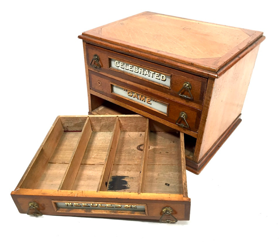 Antique Haberdashery Tabletop Shop Display Needle Box / Display Cabinet Drawers