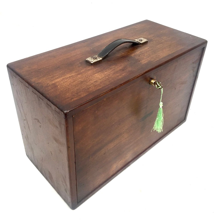 Antique Wooden Union Engineers Toolbox / Tool Box Collectors Cabinet with Key