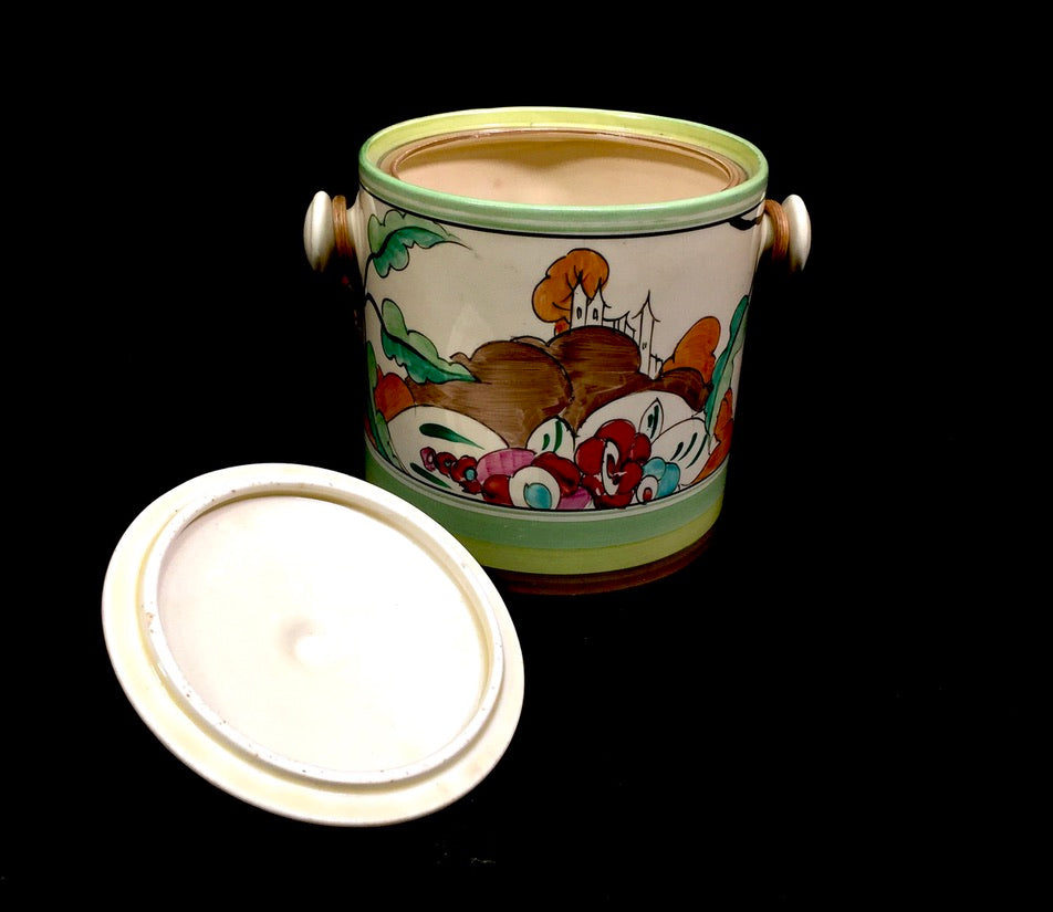 Clarice Cliff Alton Green Hereford Biscuit Barrel Shape Art Deco Pottery Antique