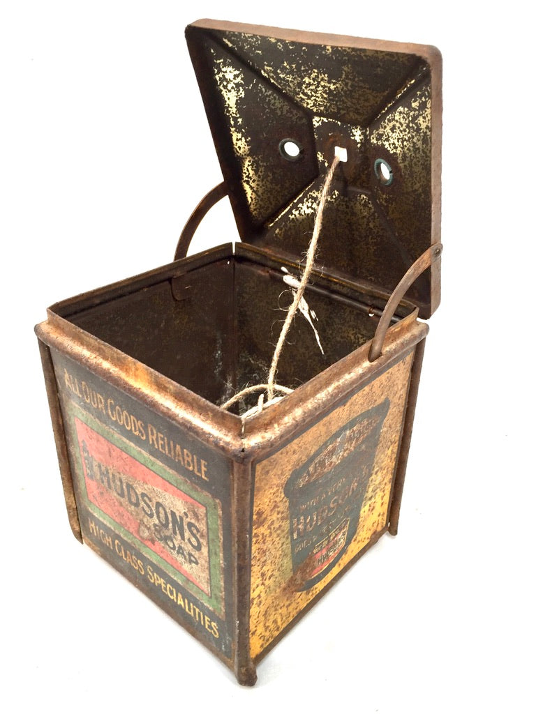 Antique Advertising - Hudsons Soap Shop Counter String Dispenser Tin 20th Century