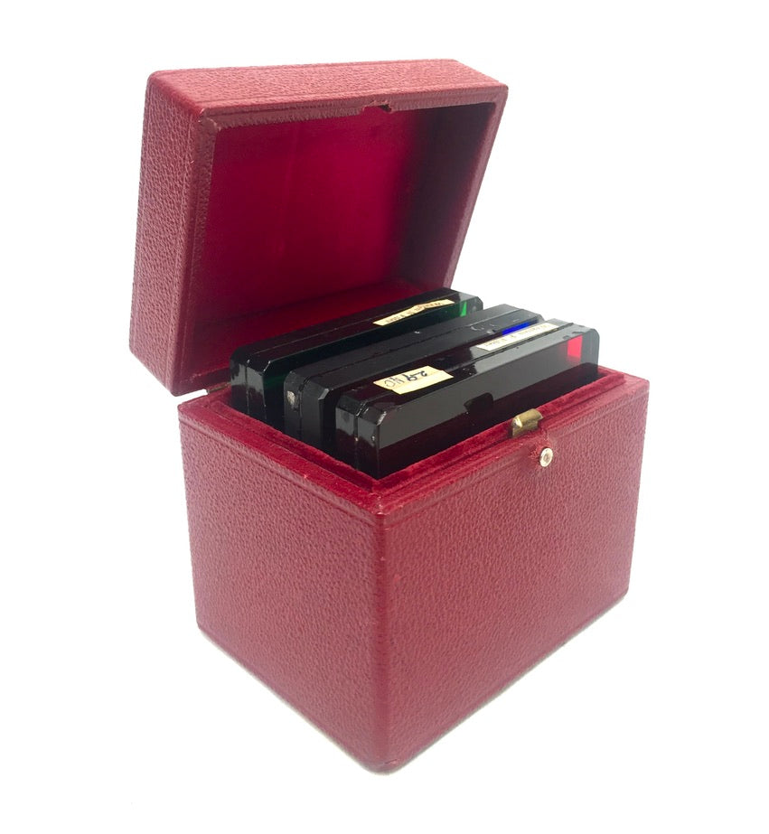 Antique Kodak Wratten Filterrs Optical Flats in Red Leather Bound Storage Box