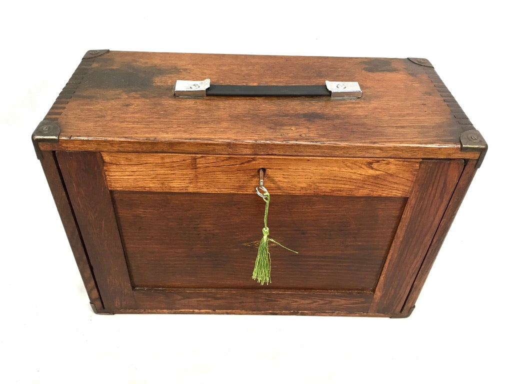 Antique Wooden Engineers Toolbox Tool Box Collectors Cabinet by Neslein with Key