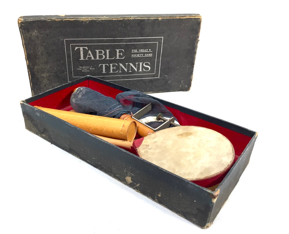 Antique 20th Century Tabletop Vellum Table Tennis Bats Parlour Game Original Box
