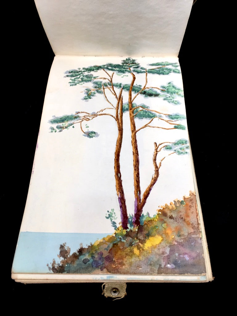 Antique 1920s Personal Artist Sketch Book Art Album Diary Drawings Watercolours