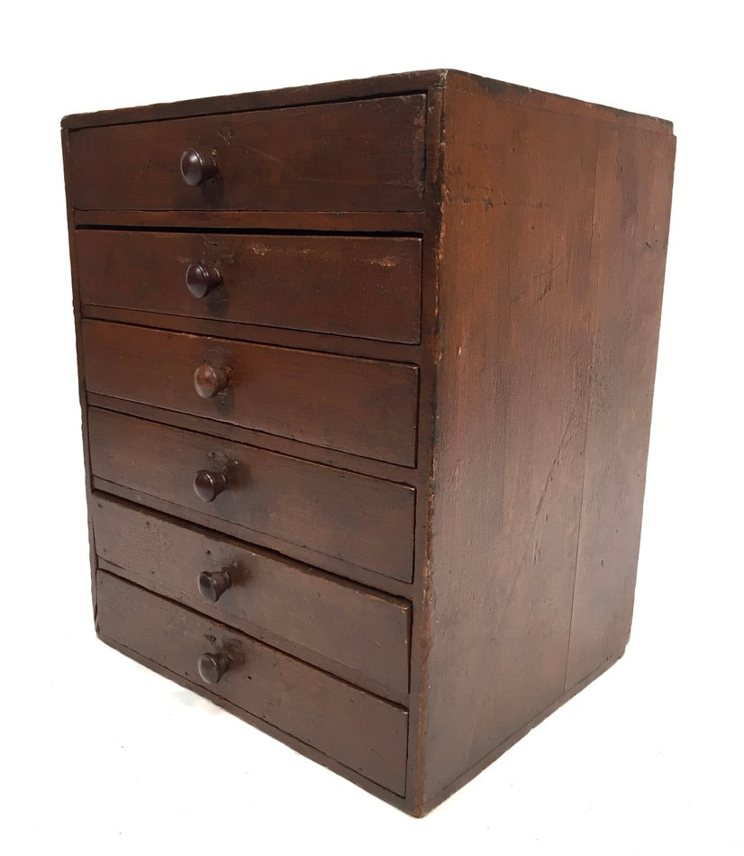 Antique Tabletop Wooden Chest of Collectors Drawers / Storage Box / Cabinet