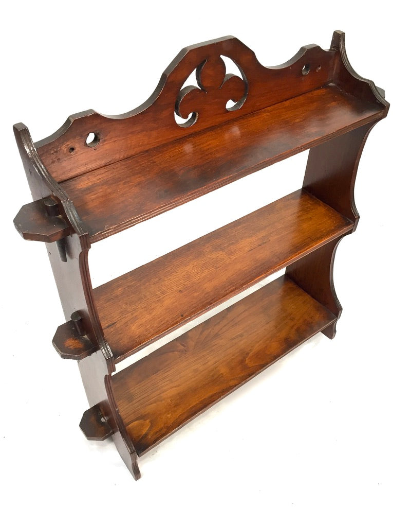 Antique Wooden Hand Carved Arts & Crafts Wall Hanging Peg Display Shelf & c1930s