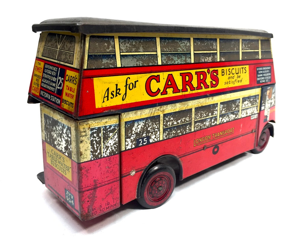 Antique Advertising Chad Valley Double Decker Bus Carr's Table Water Biscuit Tin