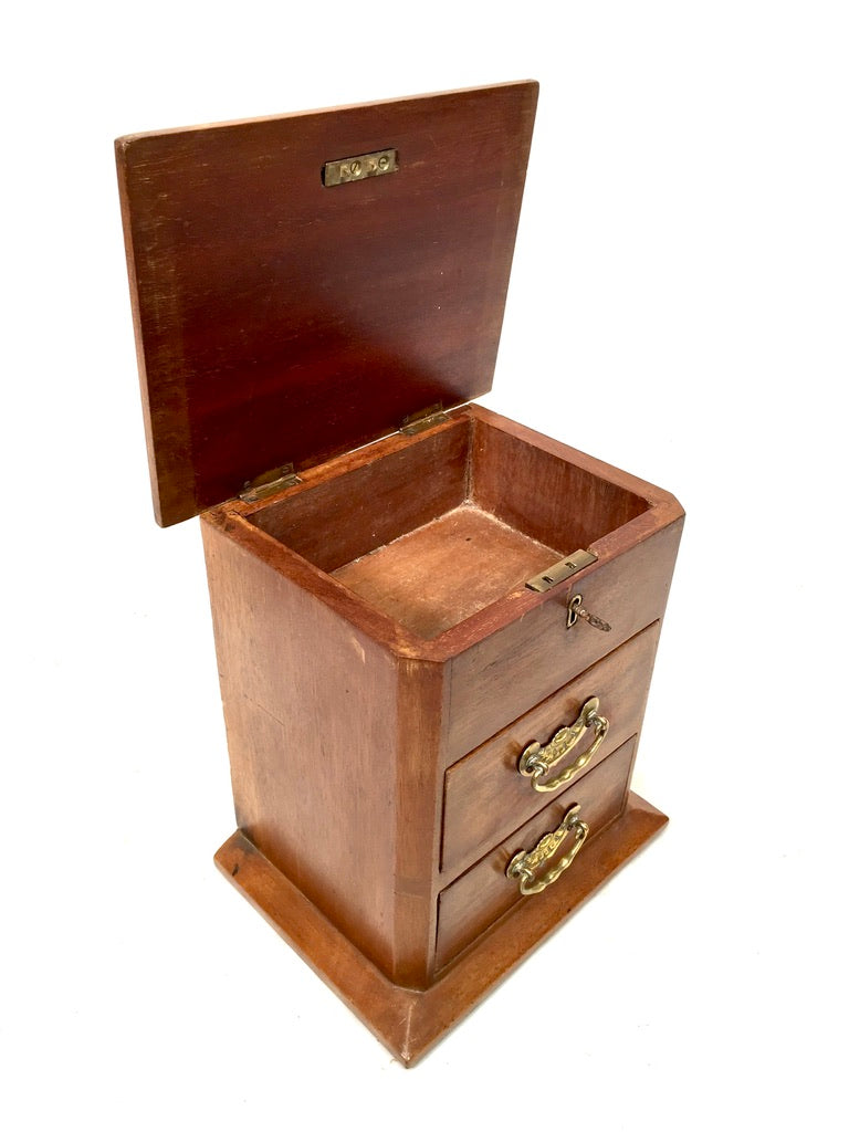 Antique Tabletop Wooden Chest of Drawers / Storage Box / Cabinet with Key