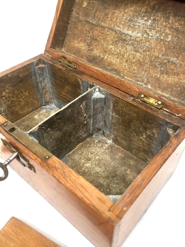 Antique 19th Century Wooden Double Compartment Tea Caddy with Key & Working Lock