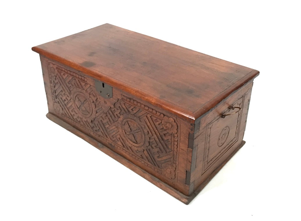 Antique Wooden Carved Blanket Box / Coffer Storage Chest Trunk c.1900