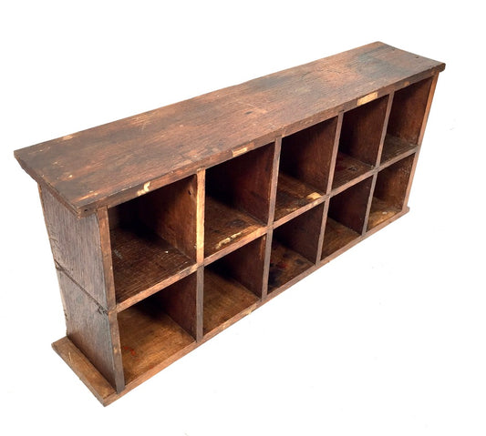 Antique Wooden Rustic Pigeon Hole Filing Cabinet / Mail Letter Organiser / Shelf