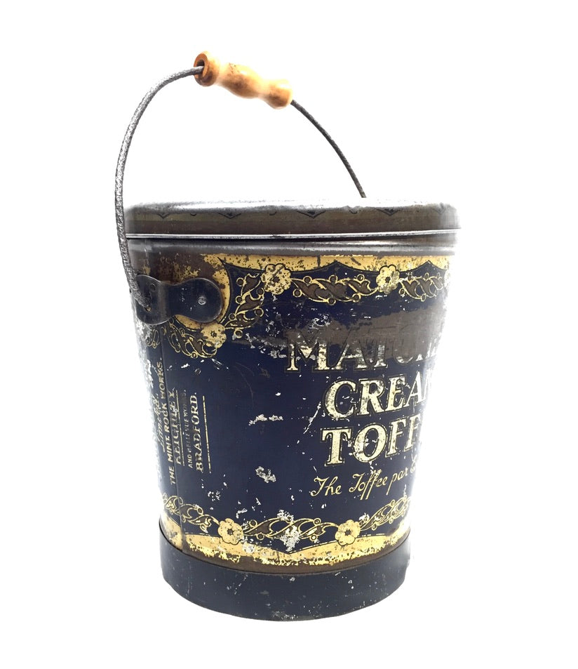 Antique Advertising 1920s J Bottomley & Sons Matchless Creamy Toffee Tin Bucket