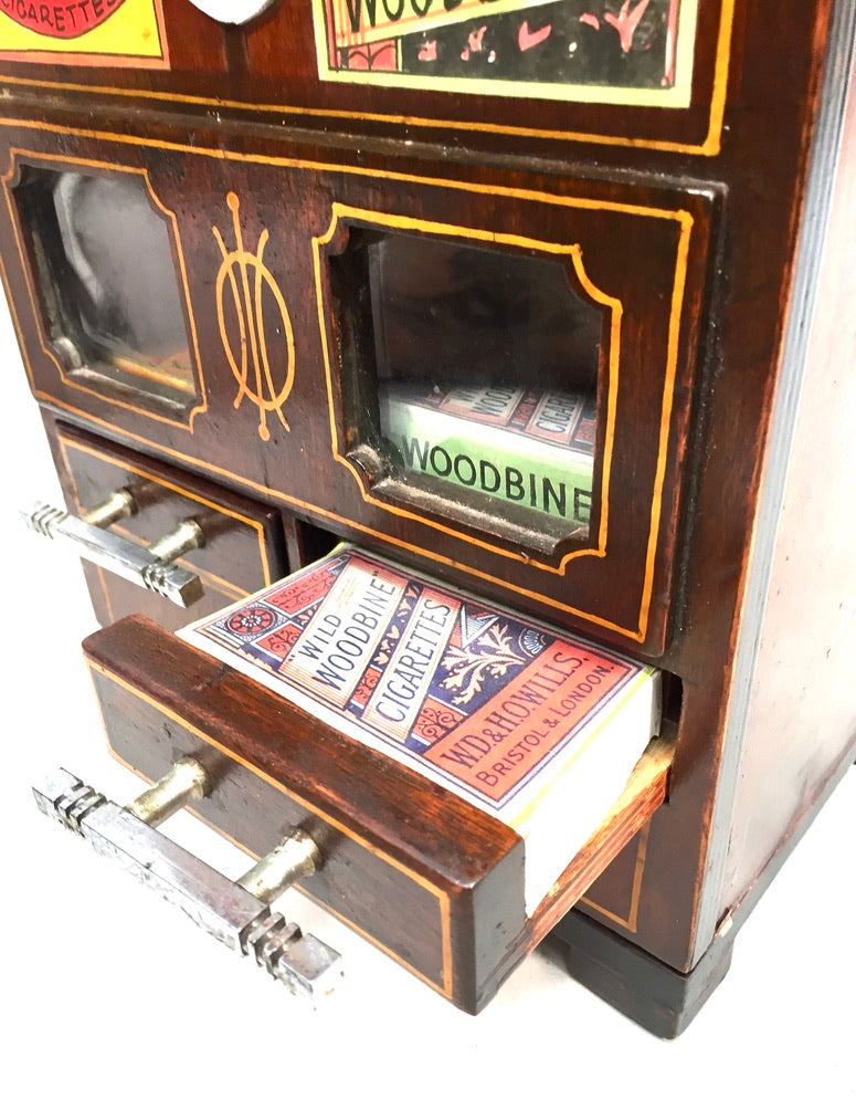 Antique Advertising - Wooden Coin Operated Cigarette Vending Machine / Working