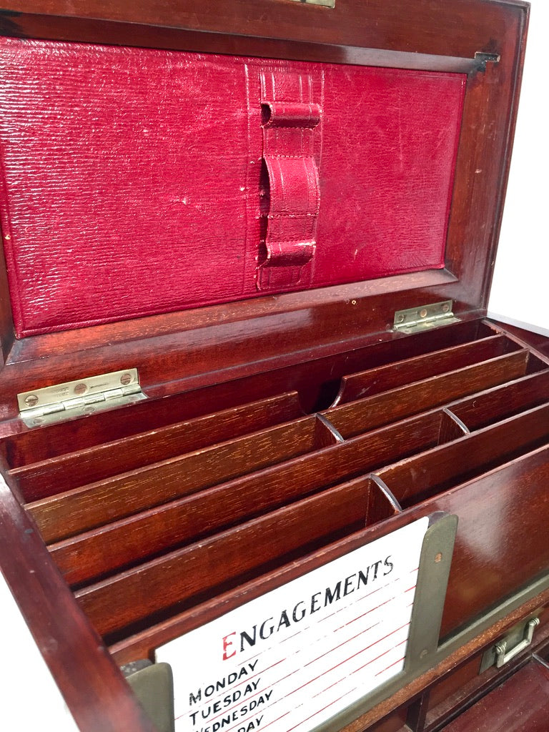Antique Victorian Oak Wooden Desktop Stationery Box / Writing Cabinet with Key