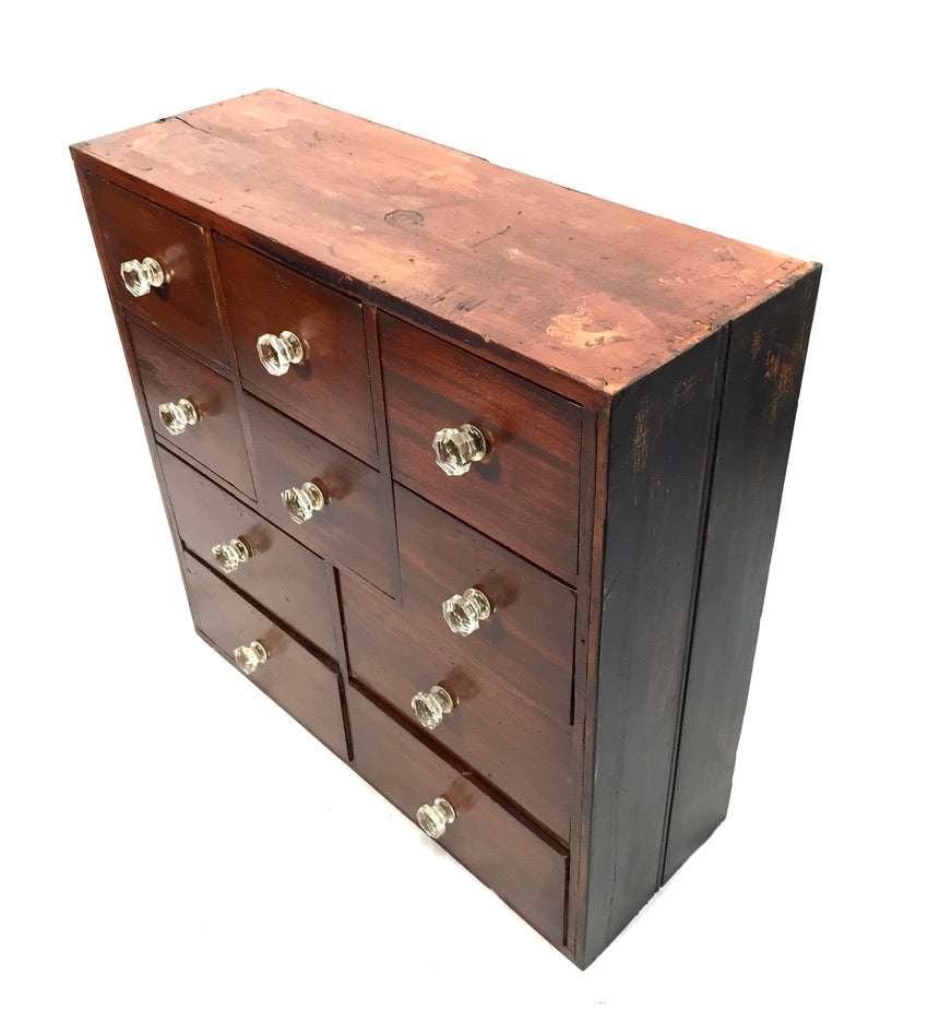 Antique Tabletop Victorian Apothecary Shop Chest of Drawers Cabinet Glass Handle