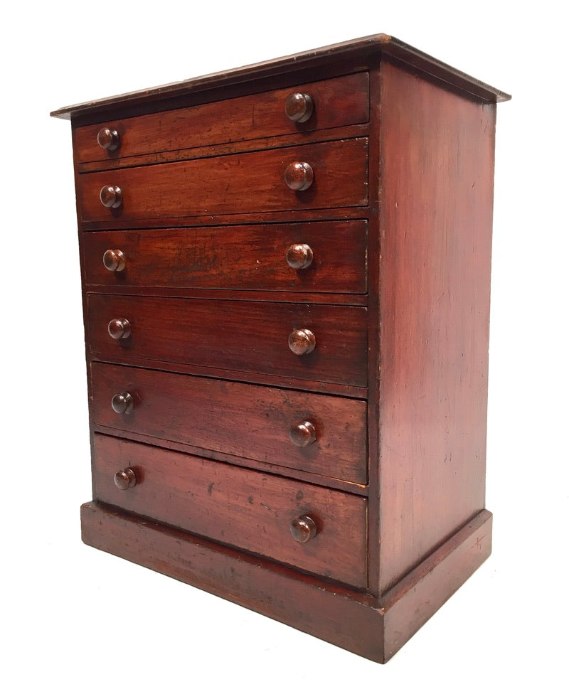 Antique Victorian Tabletop Wooden Chest of Collectors Drawers Storage Box c.1890