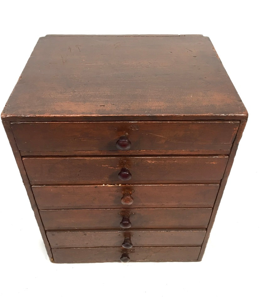 Antique Tabletop Wooden Chest of Collectors Drawers / Storage Box / Cabinet