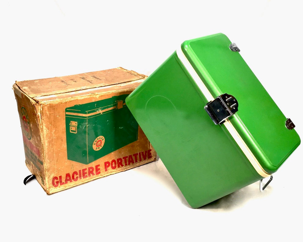 Vintage 1960s Retro Canada Dry Green Picnic Cooler Box in Original Cardboard Box