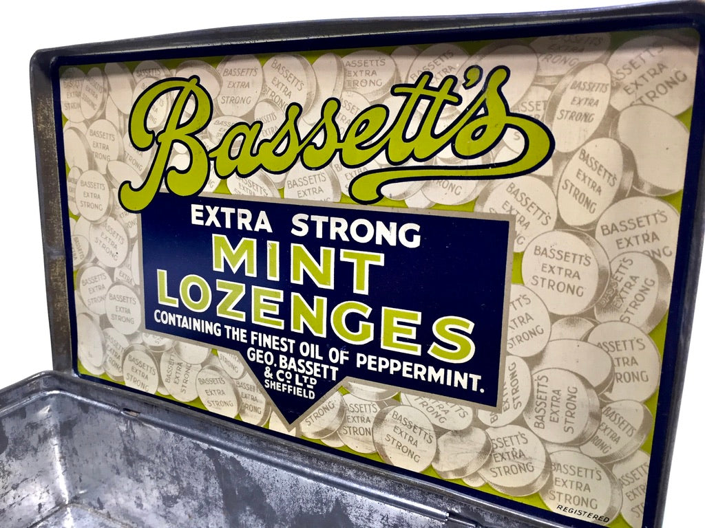 Antique Advertising - Bassets Mint Lozenges Confectionery Shop Display Box Tin