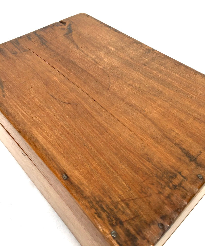 Antique Wood Storage Box with Haberdashery Sewing Collectable Items 20th Century