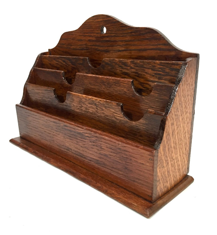 Antique 1930s Wooden Desktop Letter Rack / Stationery Holder / Mid 20th Century