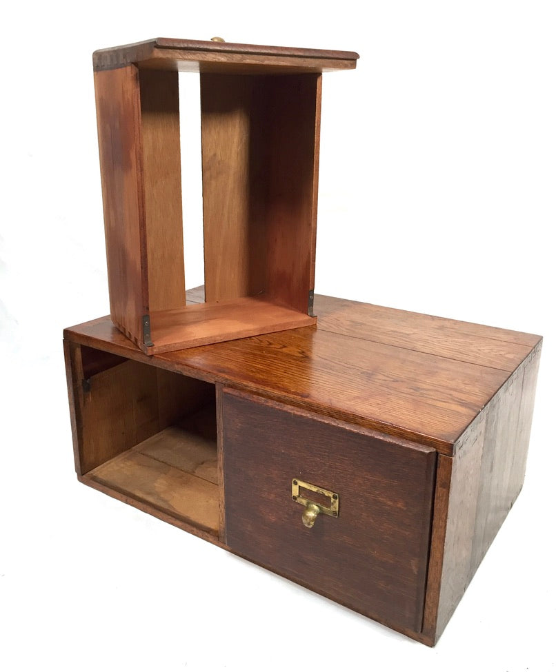 Antique 20th Century Tabletop Wooden Index Card Drawers / Storage Box c.1930