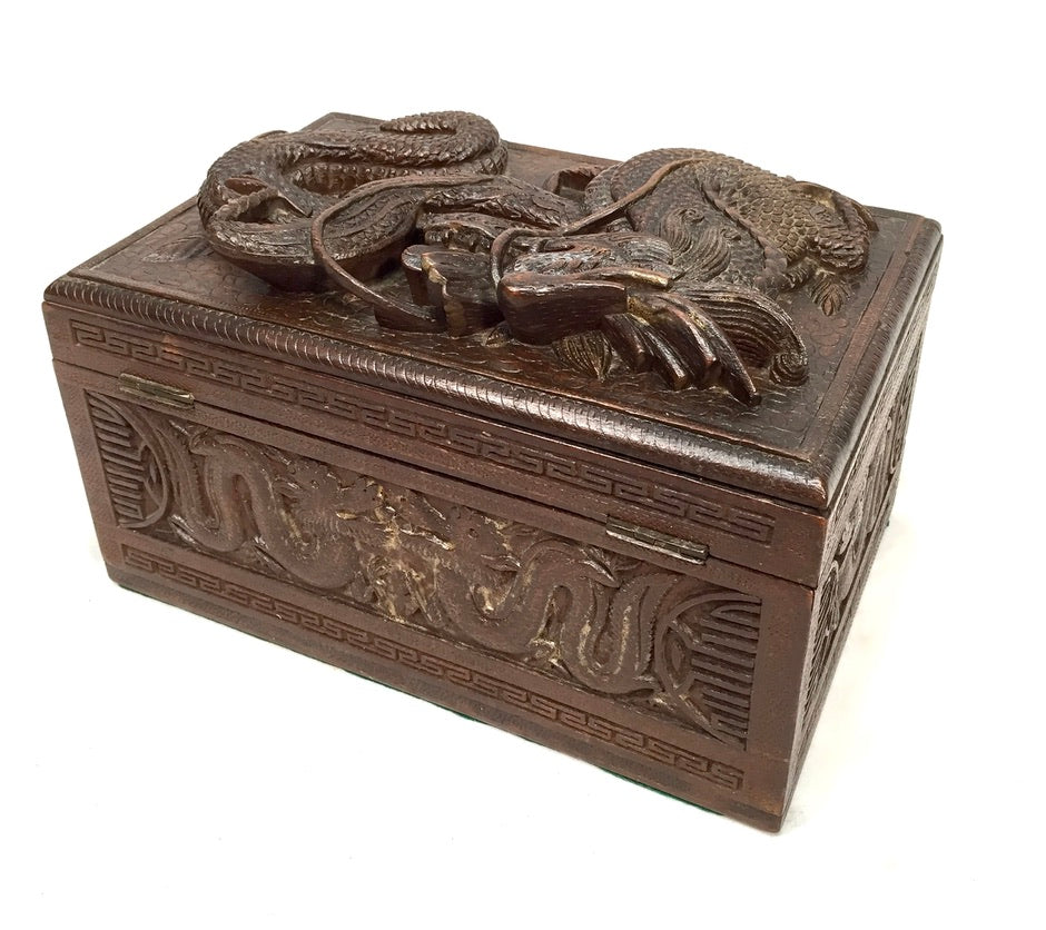 Antique Mahjong Game Carved Box / Bone & Bamboo Tiles / Mah Jong Game / Complete
