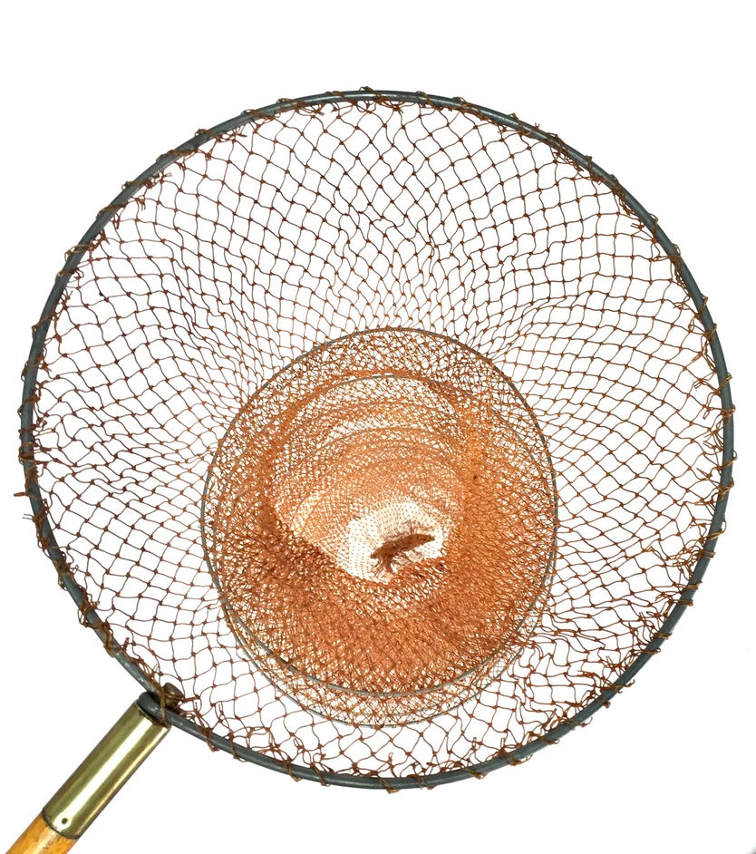 Antique Angling Multi-ringed Mesh Fish Trap / Keepnet On Wooden Pole Handle