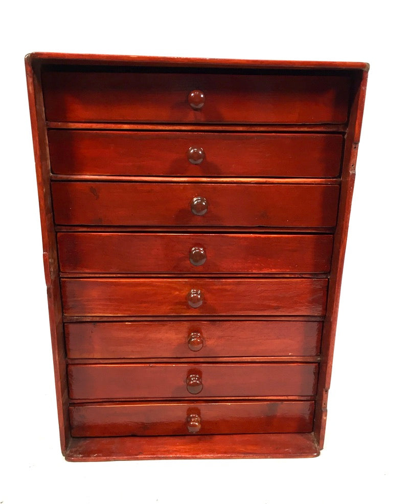 Antique Tabletop Stained Wooden Chest of Specimen Collectors Drawers c.1930