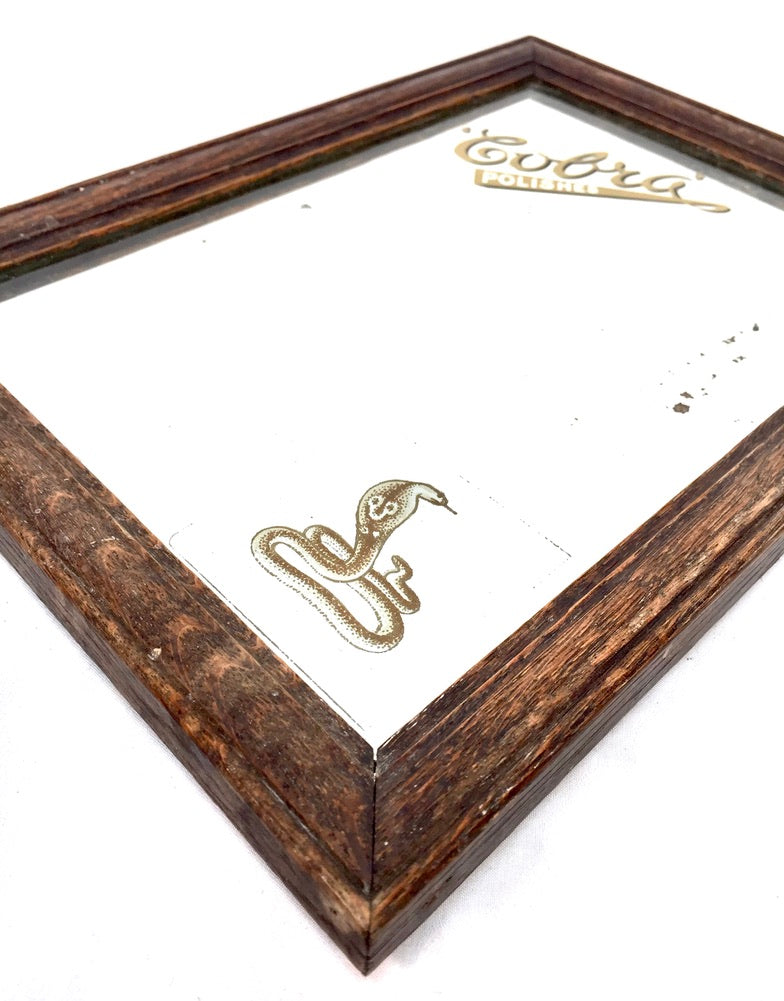 Antique Advertising - Cobra Polishes Pictorial Framed Mirror Sign Tabletop 1930s