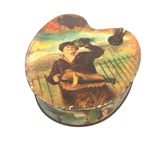 Antique Advertising - Huntley & Palmer Biscuit Tin Artist Palette Shape c.1900