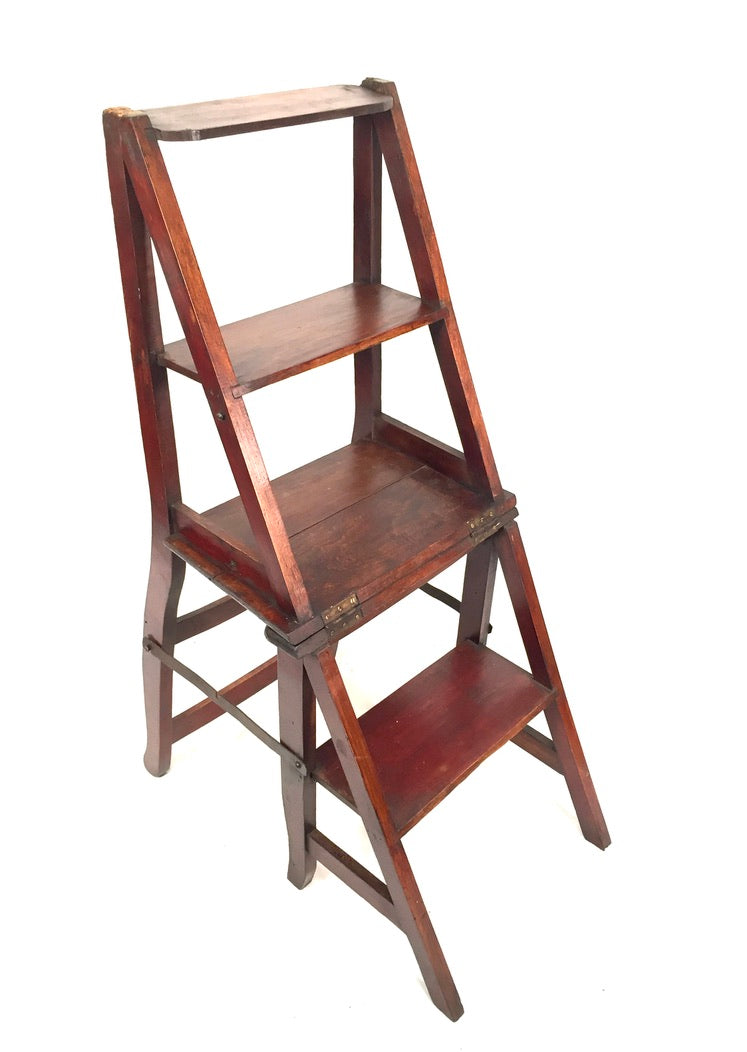 Antique 19th Century Wooden Oak Metamorphic Library Chair / Steps / Victorian