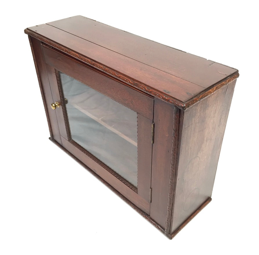 Antique Wooden & Glass Fronted Tabletop Cupboard / Wall Storage Box Cabinet
