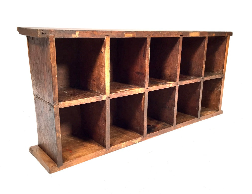 Antique Wooden Rustic Pigeon Hole Filing Cabinet / Mail Letter Organiser / Shelf