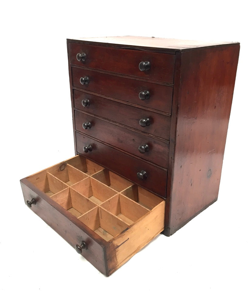 Antique Tabletop Wooden Chest of Collectors Drawers / Storage Box / Cabinet